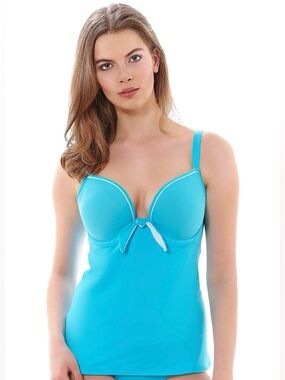 Freya Deco Swim Underwire Moulded Tankini Top Aqua Marine NWT!